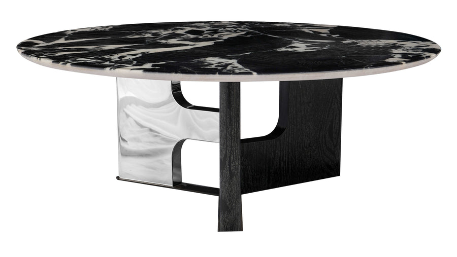 Stolik Kawowy Okrągły Marmur Naturalny 90x90 Nogi Drewno Inox Grace