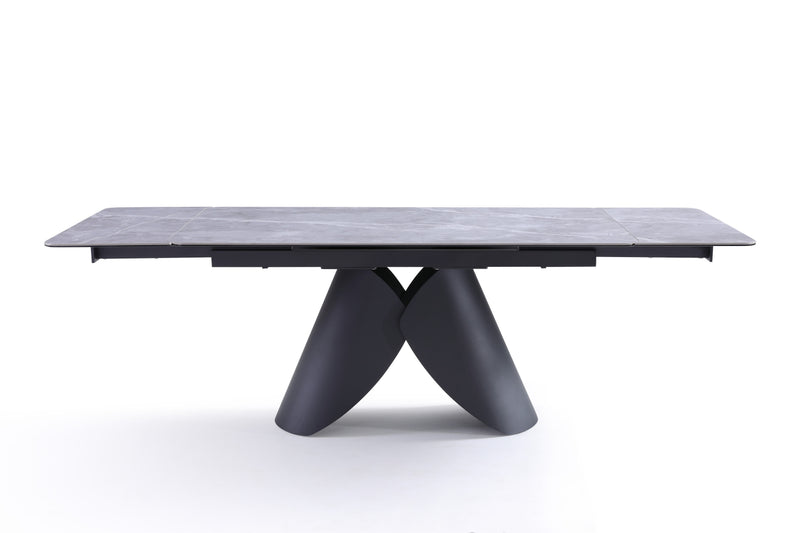 Stół Do Jadalni Ceramiczny 160–240x90 Marmur Nogi Metalowe Czarne Alba — Szary