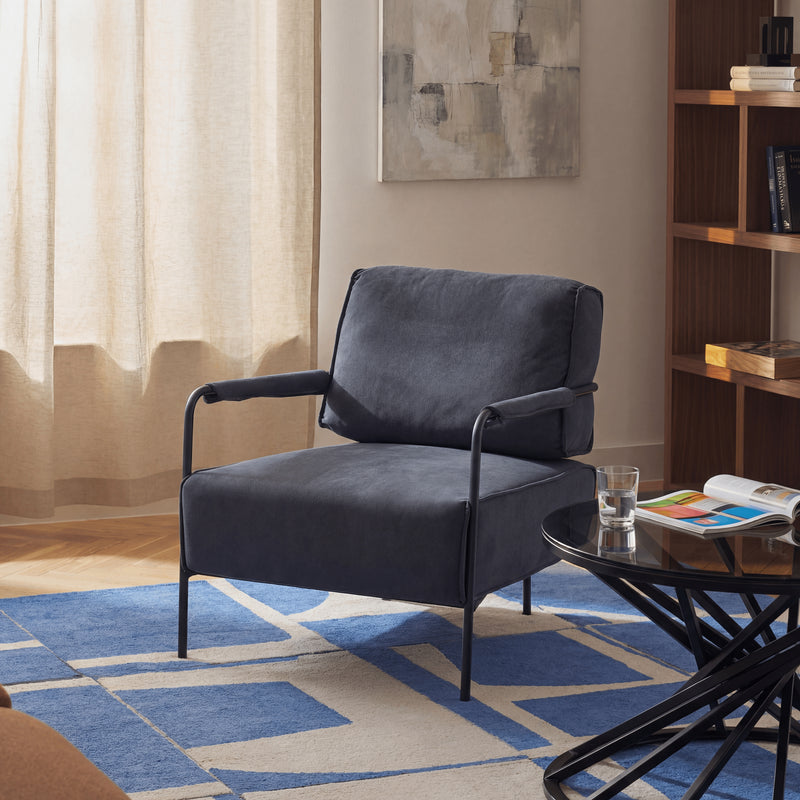 Fotel Wypoczynkowy Tkanina Premium Loft Nogi Stalowe Czarne Siena — Szary