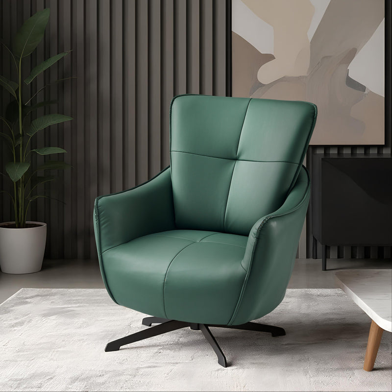 Fotel Wypoczynkowy Obrotowy Eco Skóra Loft Nogi Stalowe Czarne M-259 — Zielony