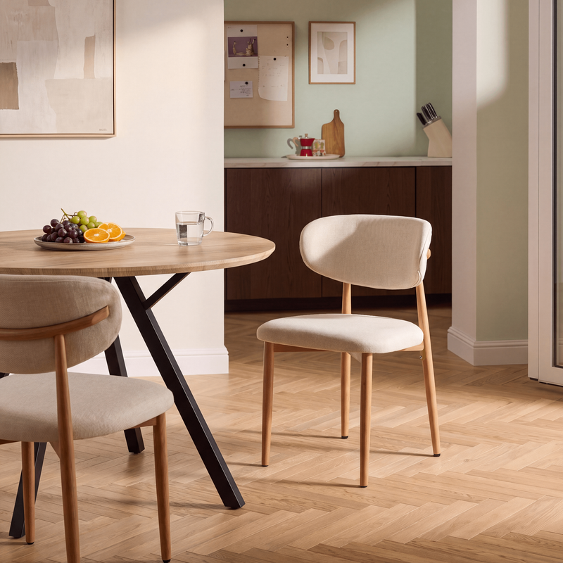Krzesło Do Jadalni Tapicerowane Loft Metalowa Rama w Kolorze Drewna 6083 — Kremowy / Dąb naturalny