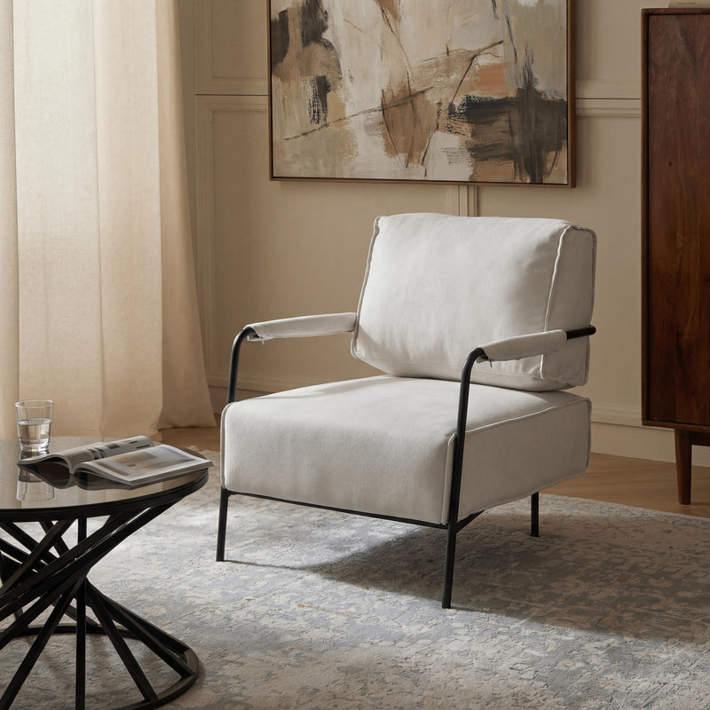 Fotel Wypoczynkowy Tkanina Premium Loft Nogi Stalowe Czarne Siena — Biały