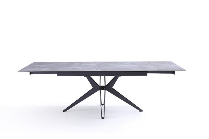 Stół Do Jadalni Ceramiczny 160–240x90 Marmur Nogi Metalowe Czarne Sorrento — Szary