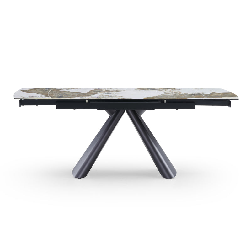 Stół Do Jadalni Ceramiczny Marmur Nogi Stalowe Czarne Clarity — Beżowy / 140cm