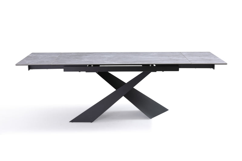 Stół Do Jadalni Ceramiczny 160–240x90 Marmur Nogi Metalowe Czarne Chiavari — Szary