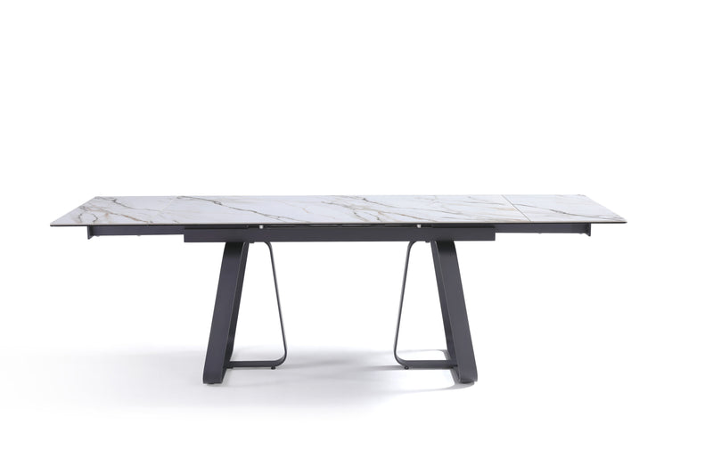 Stół Do Jadalni Ceramiczny 160–240x90 Marmur Nogi Stalowe Czarne Lerici — Biały