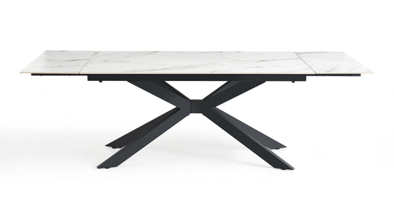 Stół Do Jadalni Ceramiczny Rozkładany 160–240x90 cm Marmur Czarna Podstawa DT-6006 — Biały