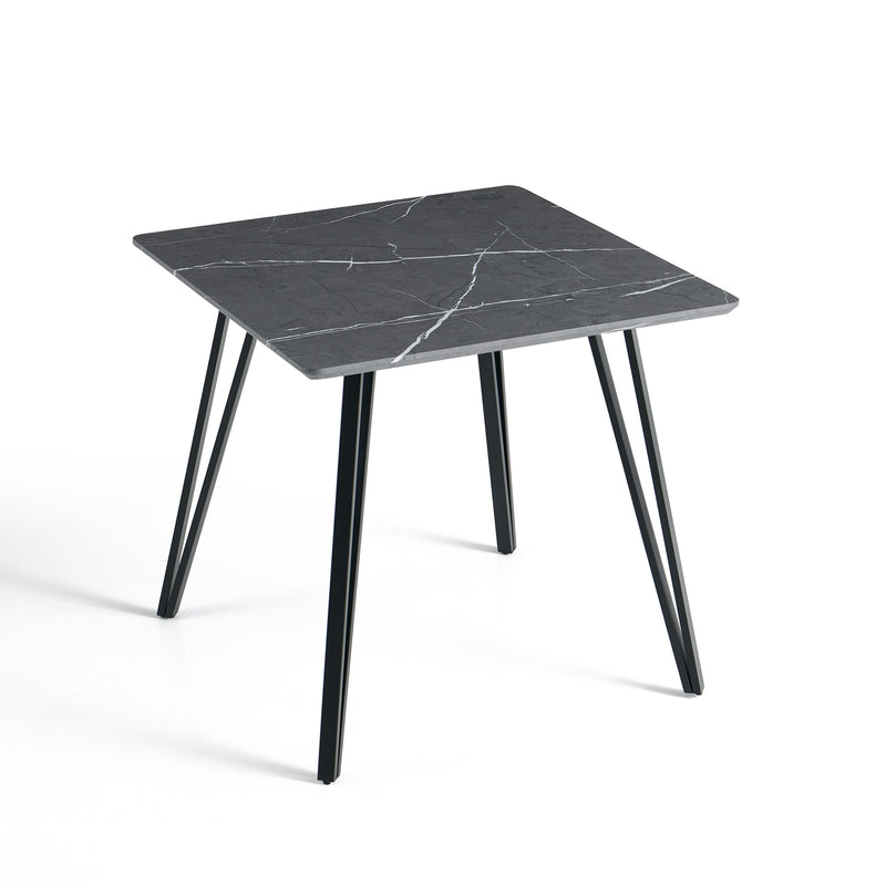 Stół Do Jadalni Kwadratowy 80 cm Nogi Metalowe Proszkowe HT-12 — Dąb Marmur Ciemnoszary