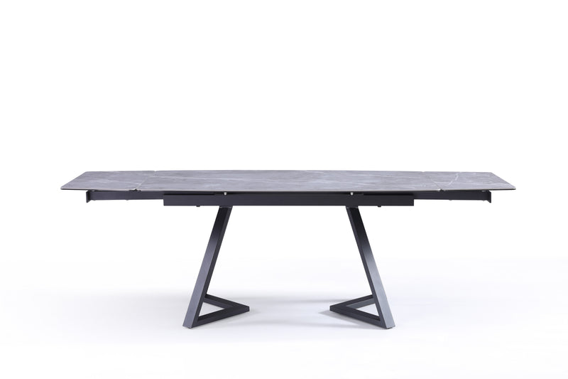 Stół Do Jadalni Ceramiczny 160–240x90 Marmur Nogi Metalowe Czarne Capri — Szary