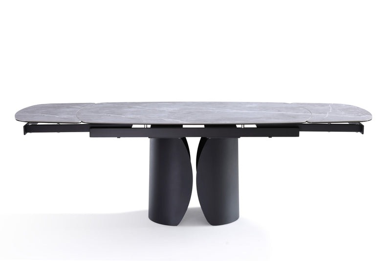 Stół Do Jadalni Ceramiczny 160–240x90 Marmur Nogi Metalowe Czarne Ischia — Szary