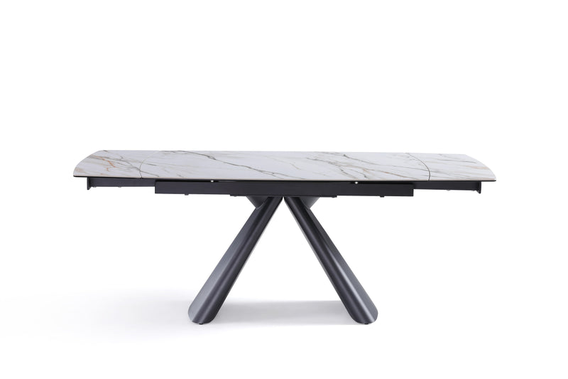 Stół Do Jadalni Ceramiczny Marmur Nogi Stalowe Czarne Clarity — Biały / 140cm