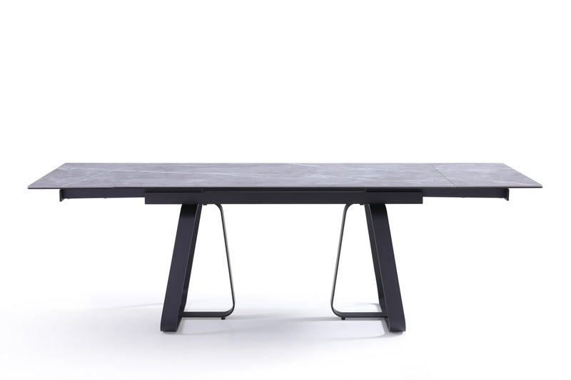 Stół Do Jadalni Ceramiczny 160–240x90 Marmur Nogi Stalowe Czarne Lerici — Szary