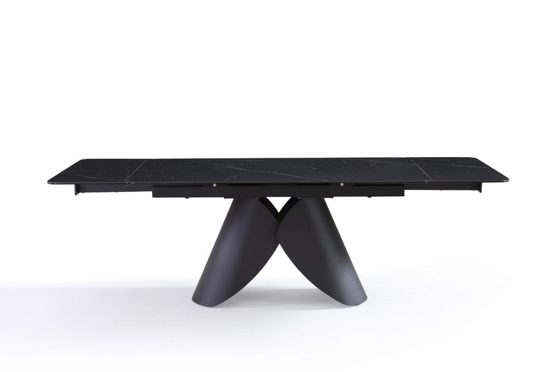 Stół Do Jadalni Ceramiczny 160–240x90 Marmur Nogi Metalowe Czarne Alba — Czarny