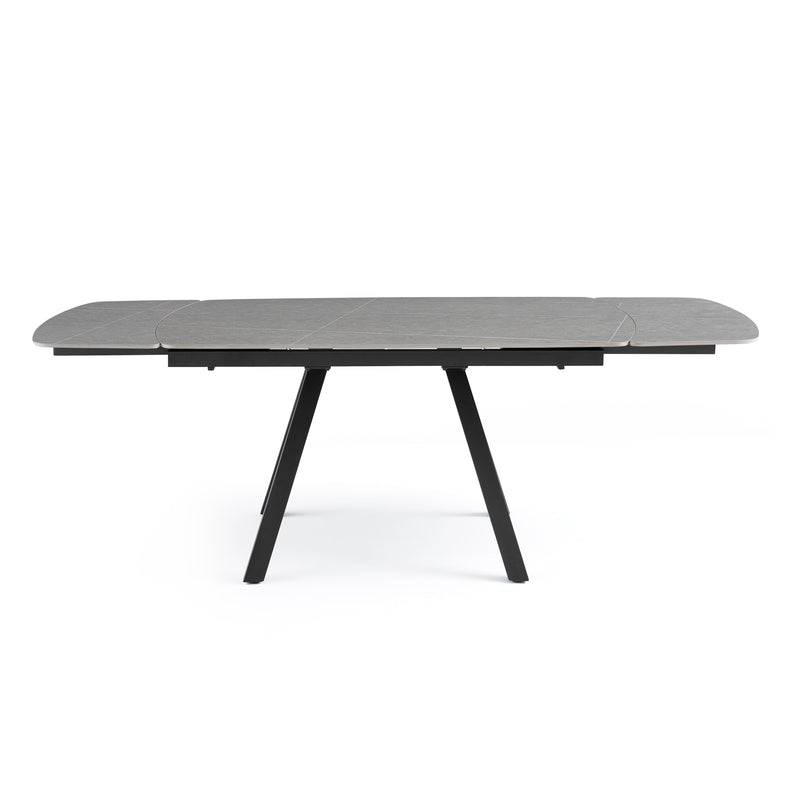Stół Do Jadalni Ceramiczny 140–210x90 Marmur Nogi Metalowe Czarne Lux — Szary