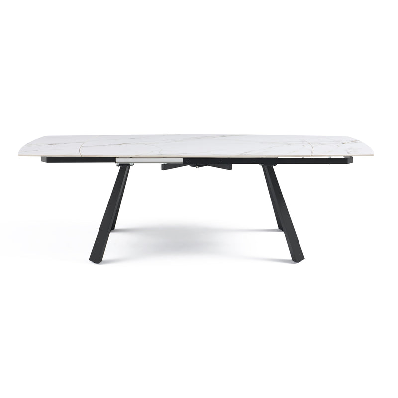 Stół Do Jadalni Ceramiczny 160–240x90 Marmur Nogi Metalowe Czarne Light — Biały