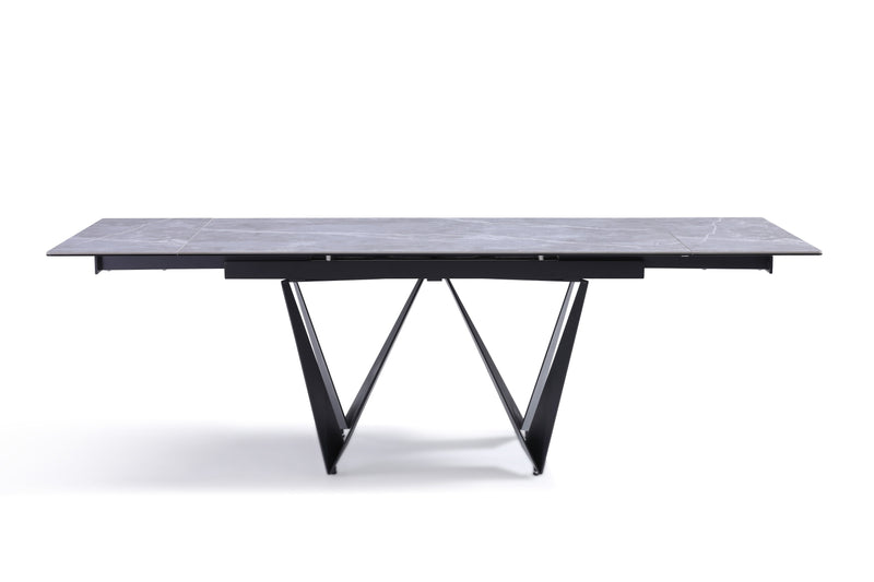 Stół Do Jadalni Ceramiczny 160-240x90 Marmur Nogi Stalowe Czarne Portofino — Szary