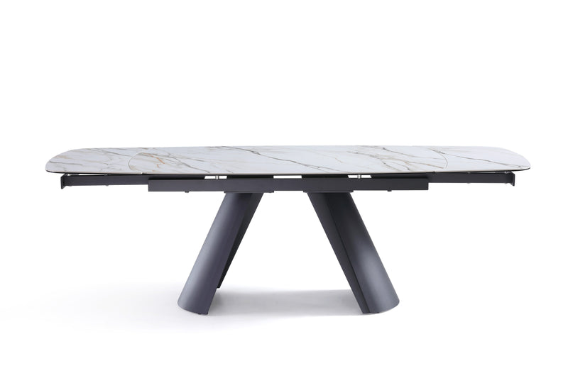 Stół Do Jadalni Ceramiczny 160–240x90 Marmur Nogi Metalowe Czarne Cinque — Biały