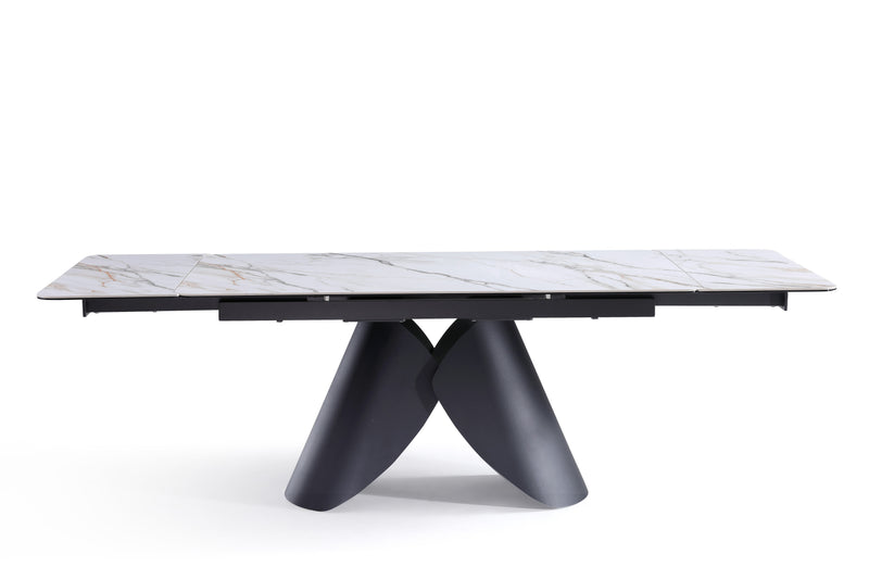 Stół Do Jadalni Ceramiczny 160–240x90 Marmur Nogi Metalowe Czarne Alba — Biały