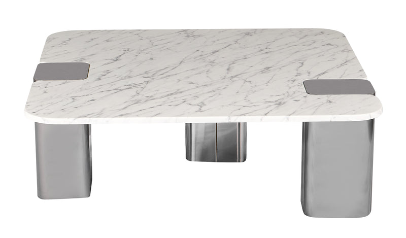 Stolik Kawowy Kwadratowy Marmur Naturalny 100x100 Nogi Inox Cloud — Biały