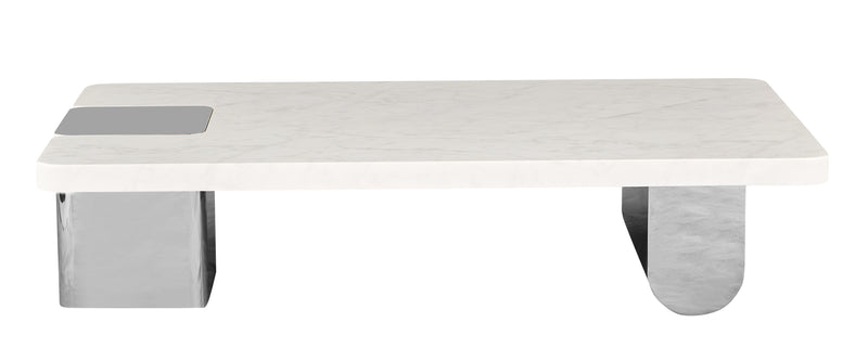Stolik Kawowy Prostokątny Marmur Naturalny 140x80 Nogi Inox Unity — Biały