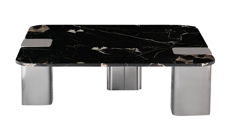 Stolik Kawowy Kwadratowy Marmur Naturalny 100x100 Nogi Inox Stockholm — Czarny