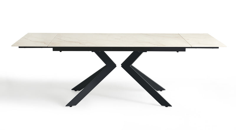 Stół Do Jadalni Ceramiczny 160–240x90 Marmur Nogi Metalowe Czarne DT-24901 — Beżowy
