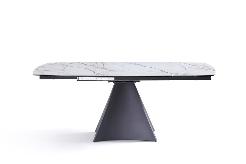 Stół Do Jadalni Ceramiczny 130-190x90 Marmur Nogi Metalowe Czarne Bellagio — Biały