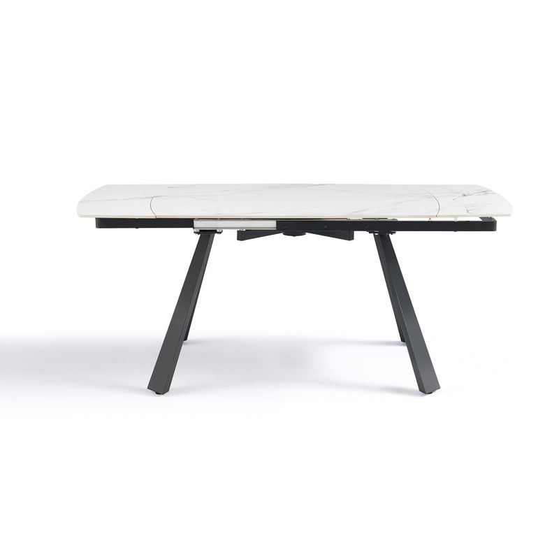 Stół Do Jadalni Ceramiczny 120–180x80 Marmur Nogi Metalowe Czarne Zen — Biały