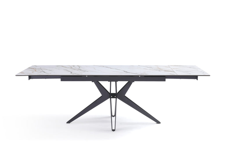 Stół Do Jadalni Ceramiczny 160–240x90 Marmur Nogi Metalowe Czarne Sorrento — Biały