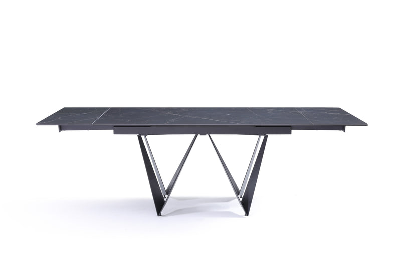 Stół Do Jadalni Ceramiczny 160-240x90 Marmur Nogi Stalowe Czarne Portofino — Czarny