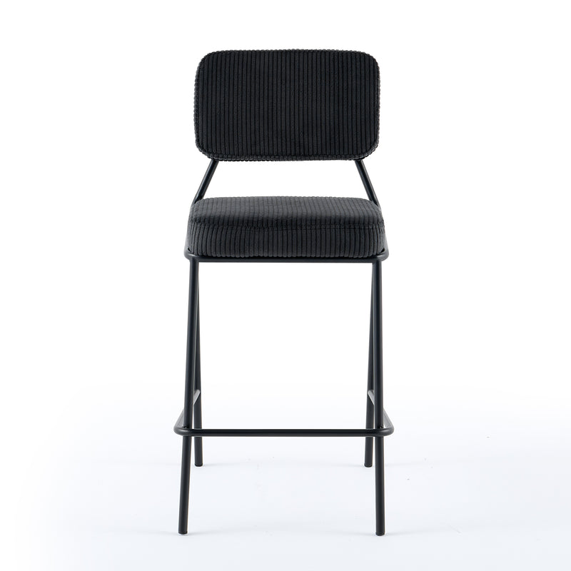 Hoker Barowe Tapicerowane Welurowe Prążkowane Loft Nogi Stalowe Czarne DR2511 — Czarny
