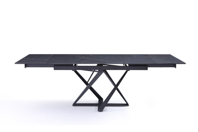 Stół Do Jadalni Ceramiczny 160–240x90 Marmur Nogi Stalowe Czarne Portovenere — Czarny