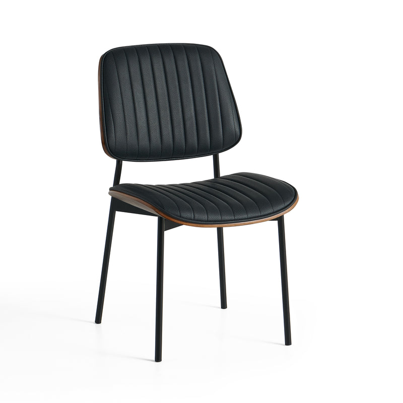 Krzesło Do Jadalni Eco Skóra Pikowane Tył w Kolorze Orzecha Nogi Stalowe BENT WOOD — Czarny