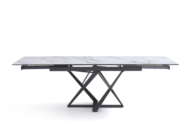 Stół Do Jadalni Ceramiczny 160–240x90 Marmur Nogi Stalowe Czarne Portovenere — Biały