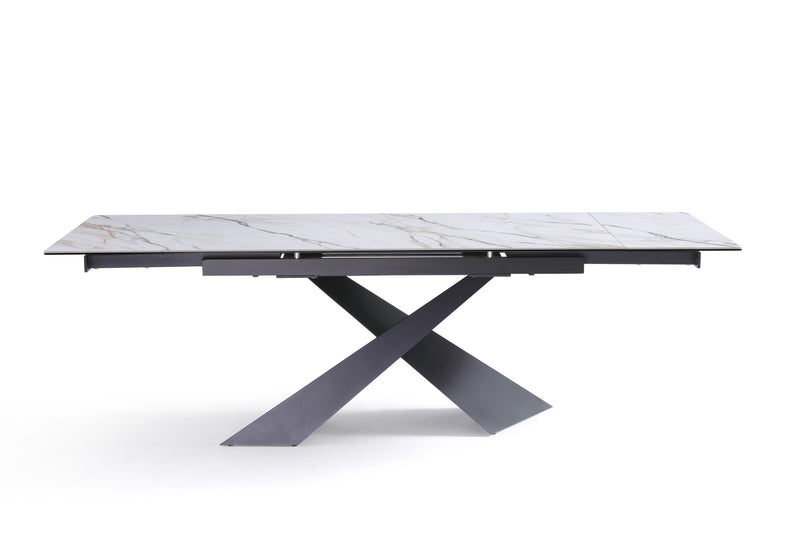 Stół Do Jadalni Ceramiczny 160–240x90 Marmur Nogi Metalowe Czarne Chiavari — Biały