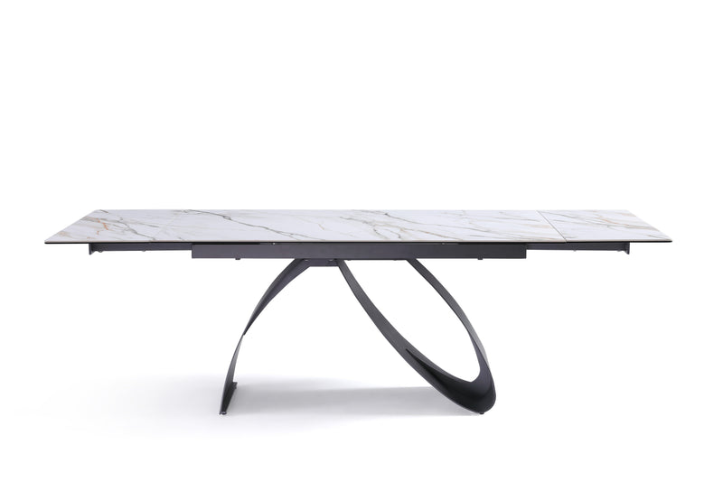 Stół Do Jadalni Ceramiczny 160–240x90 Marmur Nogi Metalowe Czarne Camogli — Biały