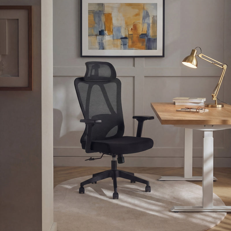 Fotel Biurowy Ergonomiczny Obrotowy na Kółkach Odchylane Oparcie 081 — Czarny