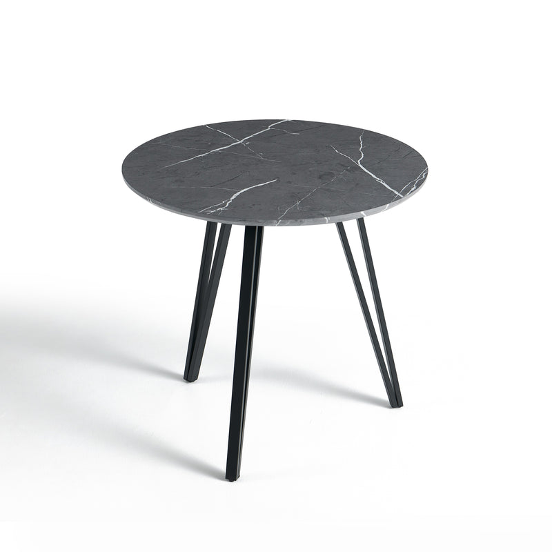 Stół Do Jadalni Okrągły Ø80cm Loft Kolor Drewna Nogi Stalowe Proszkowe HT-15 — Dąb Marmur Ciemnoszary