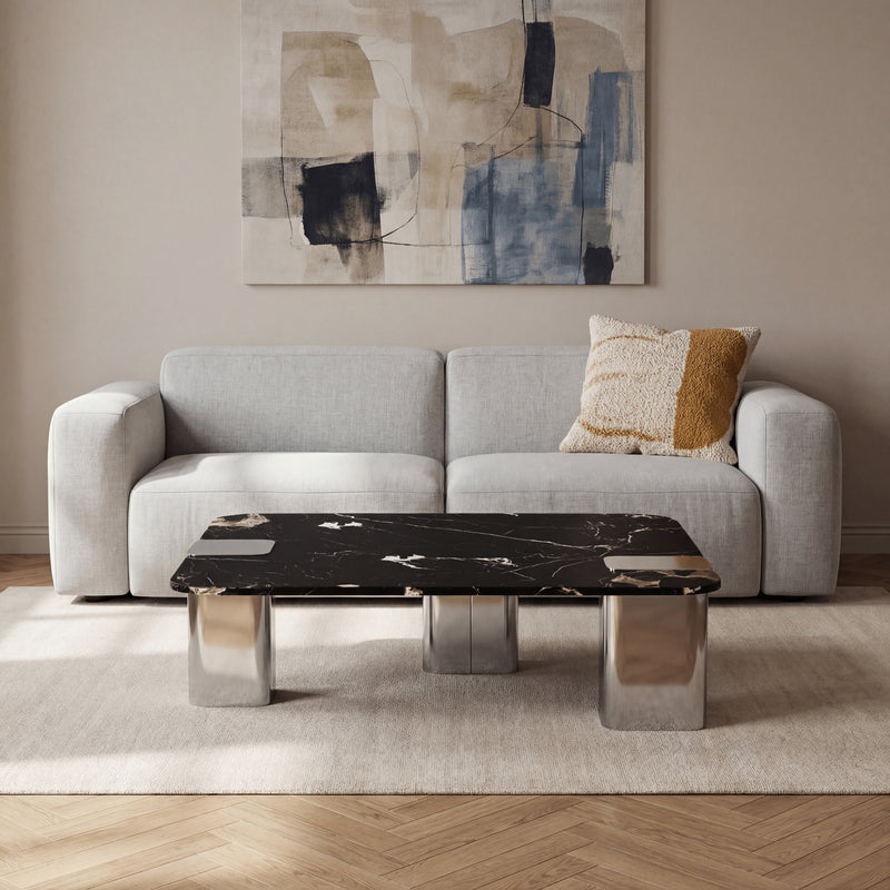 Stolik Kawowy Kwadratowy Marmur Naturalny 100x100 Nogi Inox Stockholm — Czarny