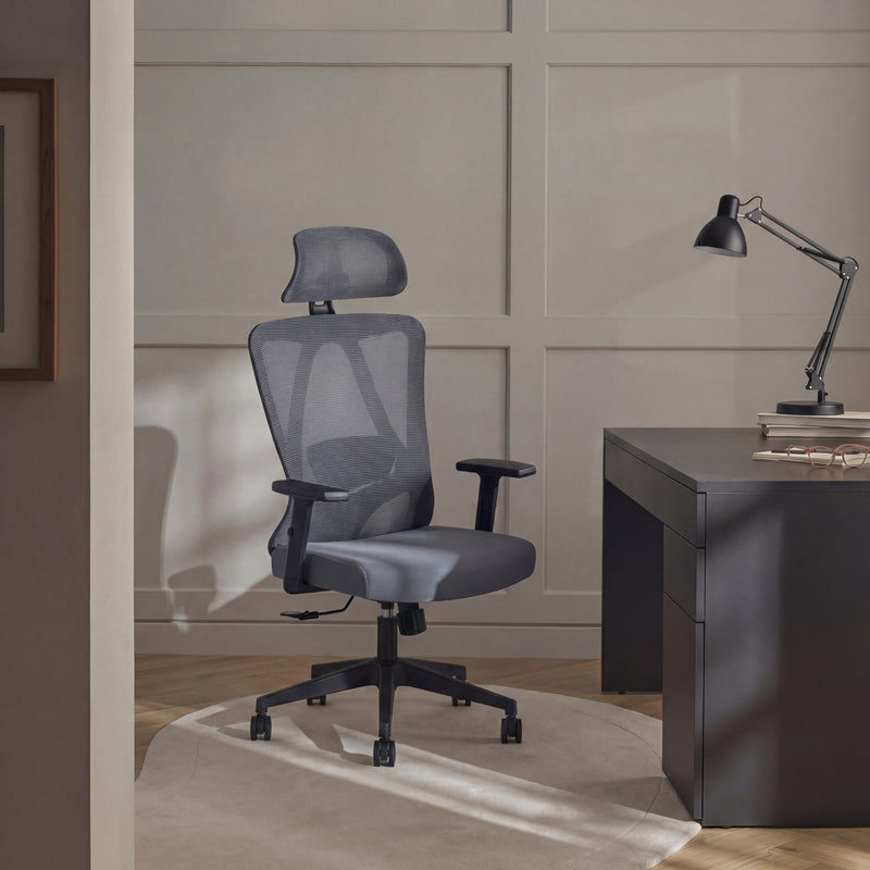 Fotel Biurowy Ergonomiczny Obrotowy na Kółkach Odchylane Oparcie 081 — Szary