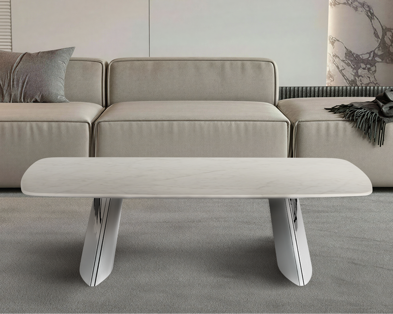 Stolik Kawowy Prostokątny Marmur Naturalny 130x80 Nogi Inox Munich — Biały