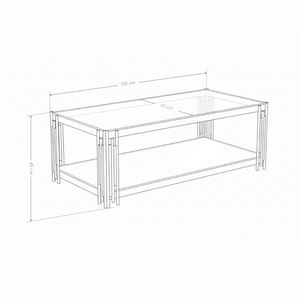 Stolik Kawowy 120x60 Szkło Hartowane Złota Rama LINE