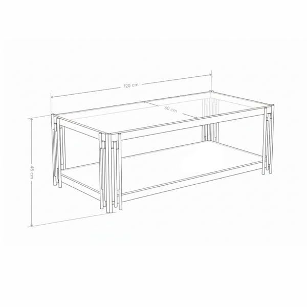 Stolik Kawowy 120x60 Szkło Hartowane Złota Rama LINE