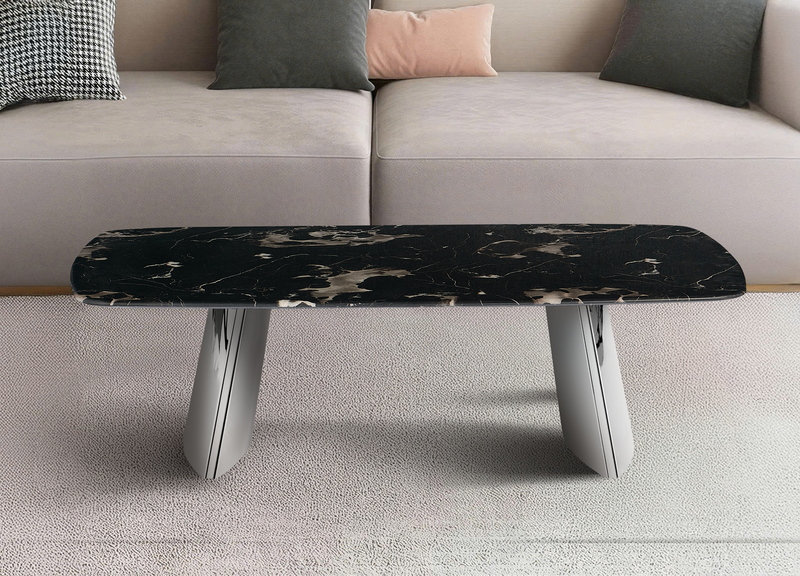 Stolik Kawowy Prostokątny Marmur Naturalny 130x80 Nogi Inox Munich — Czarny