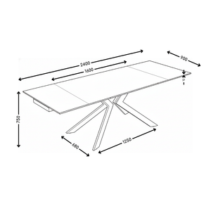 Stół Do Jadalni Ceramiczny 160–240x90 Marmur Nogi Metalowe Czarne DT-24901