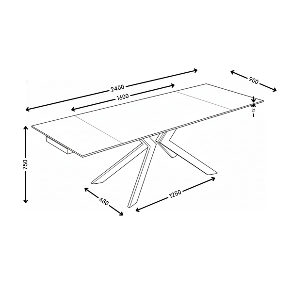 Stół Do Jadalni Ceramiczny 160–240x90 Marmur Nogi Metalowe Czarne DT-24901