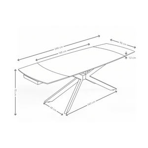 Stół Do Jadalni Ceramiczny 160–240x90 Marmur Zaokrąglone Rogi Metal Nogi DT-6006-1