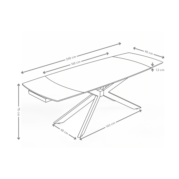 Stół Do Jadalni Ceramiczny 160–240x90 Marmur Zaokrąglone Rogi Metal Nogi DT-6006-1