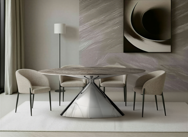 Stół Do Jadalni Owalny Kamień Naturalny Marmur Nogi Inox Soft — Brązowy / 180x90cm