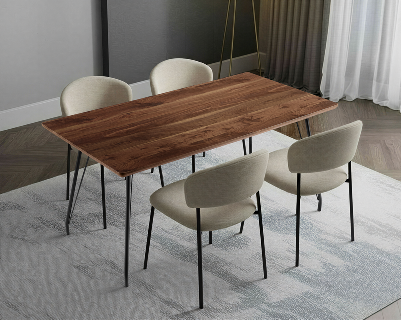 Stół Do Jadalni Prostokątny Drewniany Nogi Metalowe Czarne HT-03 — Orzech Naturalny / 120cm